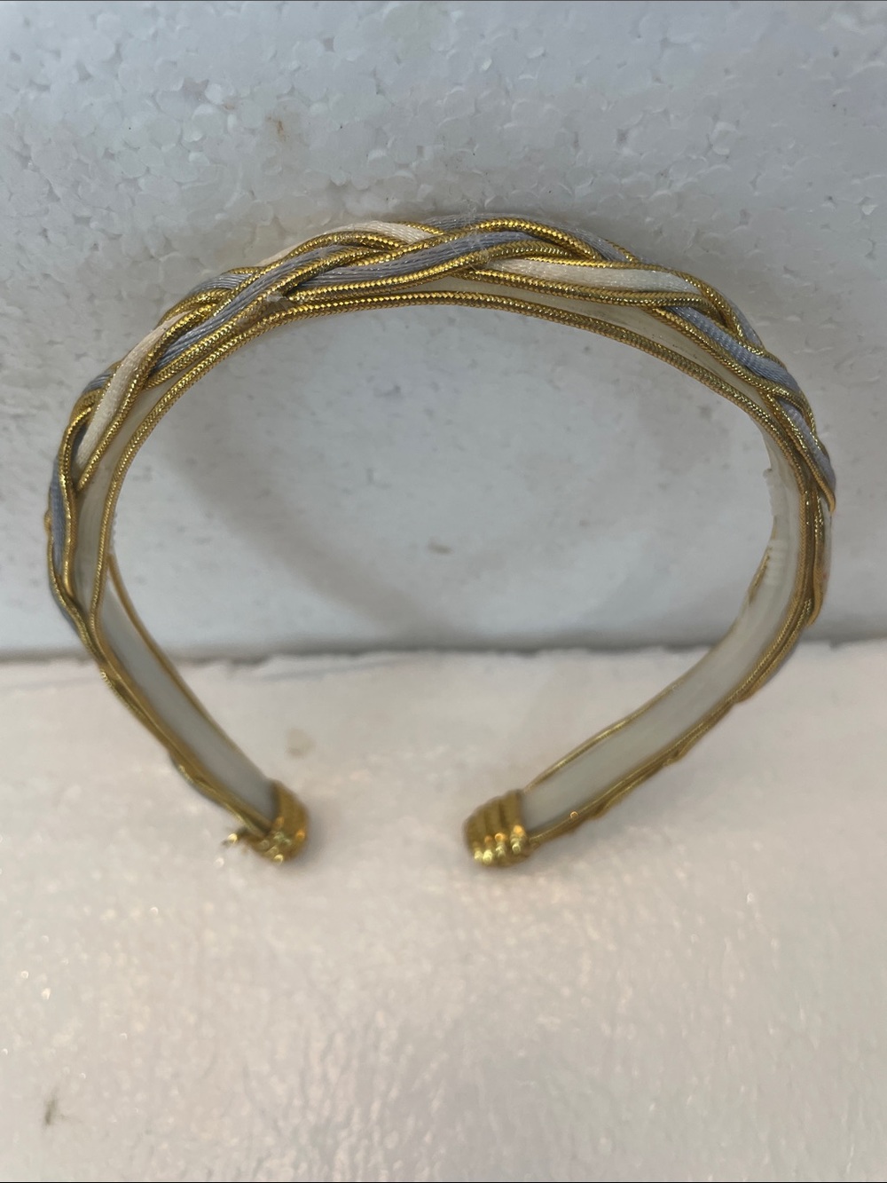 Vintage 90s Tricolor Braided Headband Metallic Gold blue White women’s one size